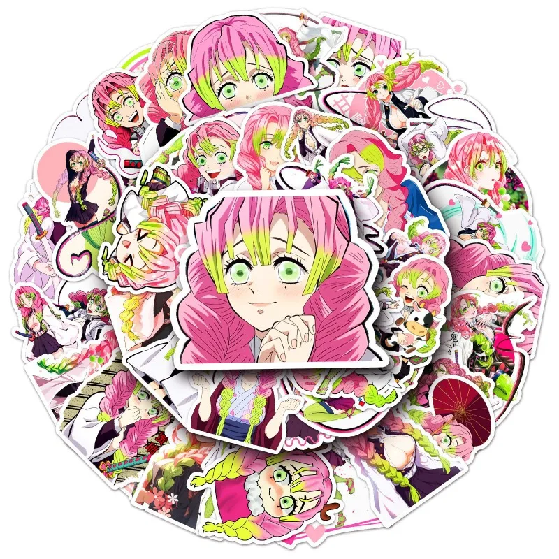 50 Stück Anime Kanroji Mitsuri Graffiti Cartoon Japanische Demon Slayer Dekor-Aufkleber für Guka, Gepäck & Schreibwaren