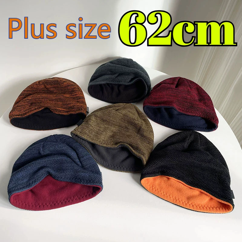 

2025 Man Big Size 62cm Beanies Winter Outdoors Riding Sport Skiing Knitted Hat Dad Thin Bomber Hats Male Hip Hop Skullies Cap