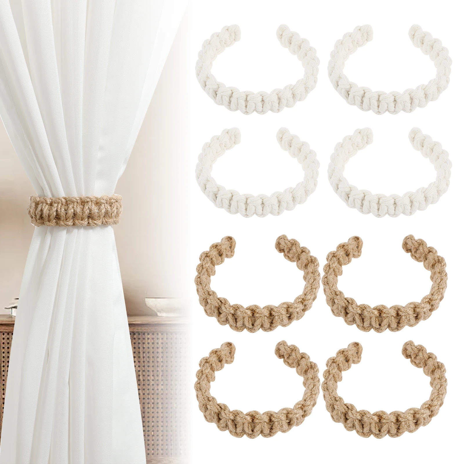 4 Pcs Curtain Tiebacks Handwoven Curtain Holders Multi-purpose Curtains Tieback Holdback Decorative Drapery Tiebacks for Home