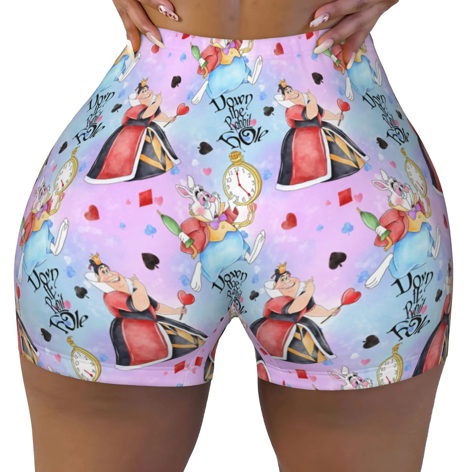 Custom Alices Anime Wonderlandes Gym Volleyball Biker Shorts for Women Cat Manga Workout Yoga Shorts