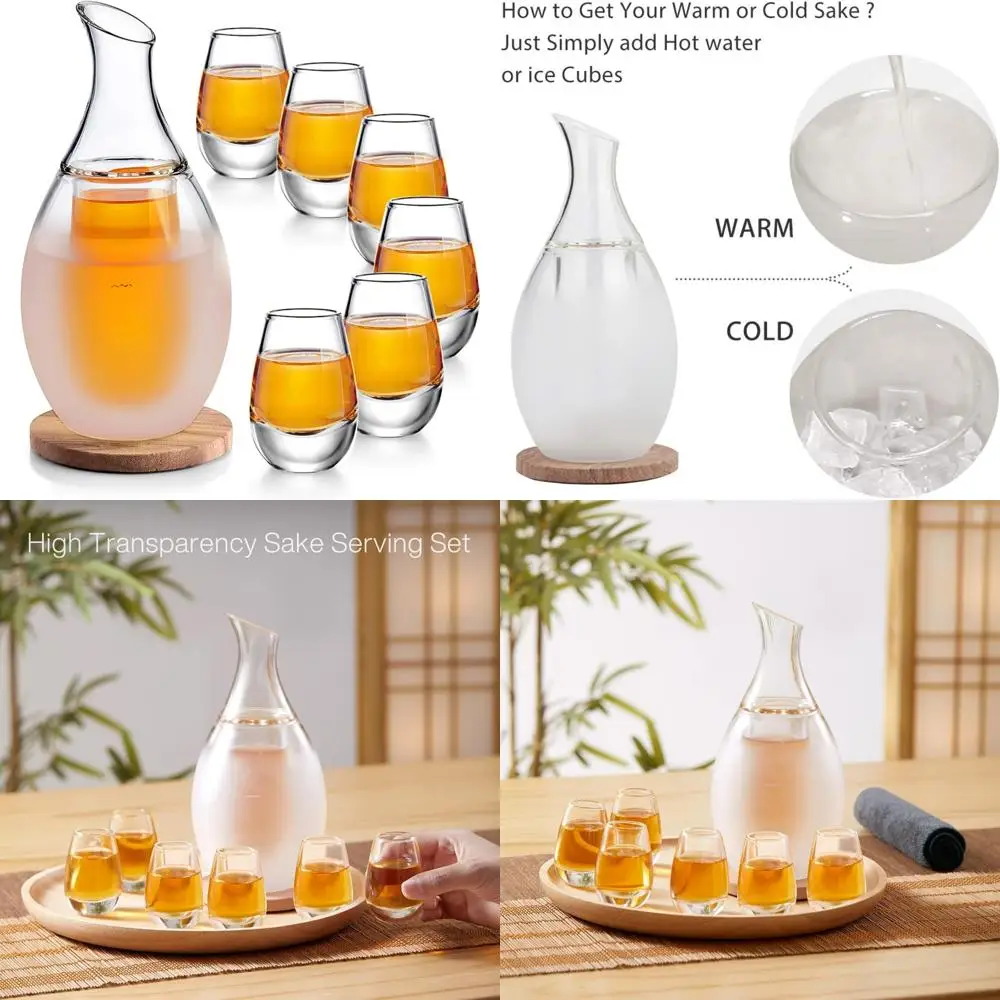 

Japanese Sake Set - 8.5 Oz Carafe Cups with 6 Sake Cups for Serving Warm or Cold Sake, Stone Coaster Included, Perfect Gift for
