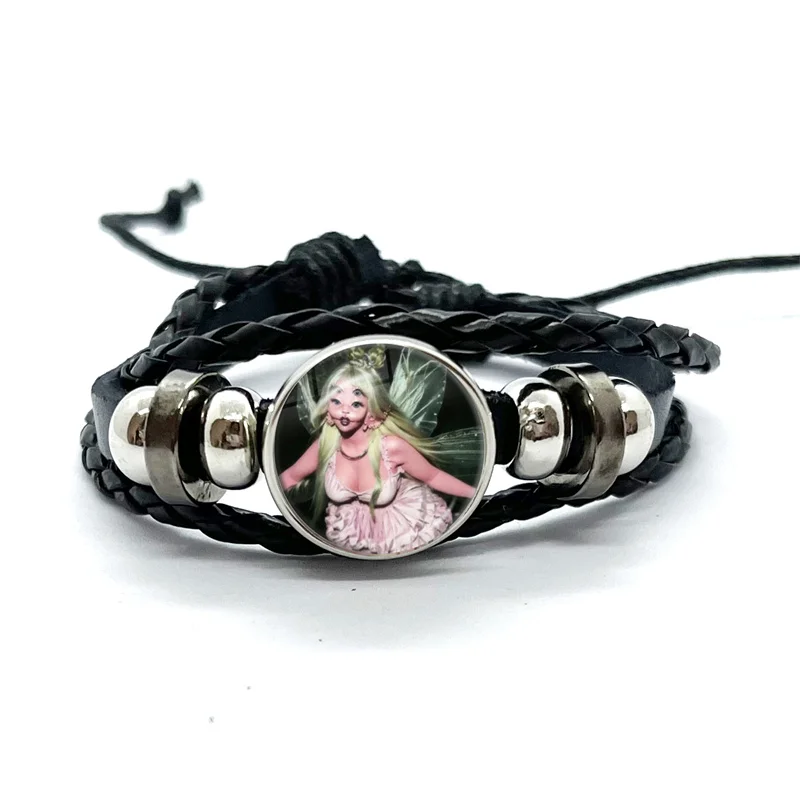 Melanie Martinez Fairy Girl Y2K Black Leather Bracelets Glass Dome Multilayer Braided Bangles Jewelry Gifts