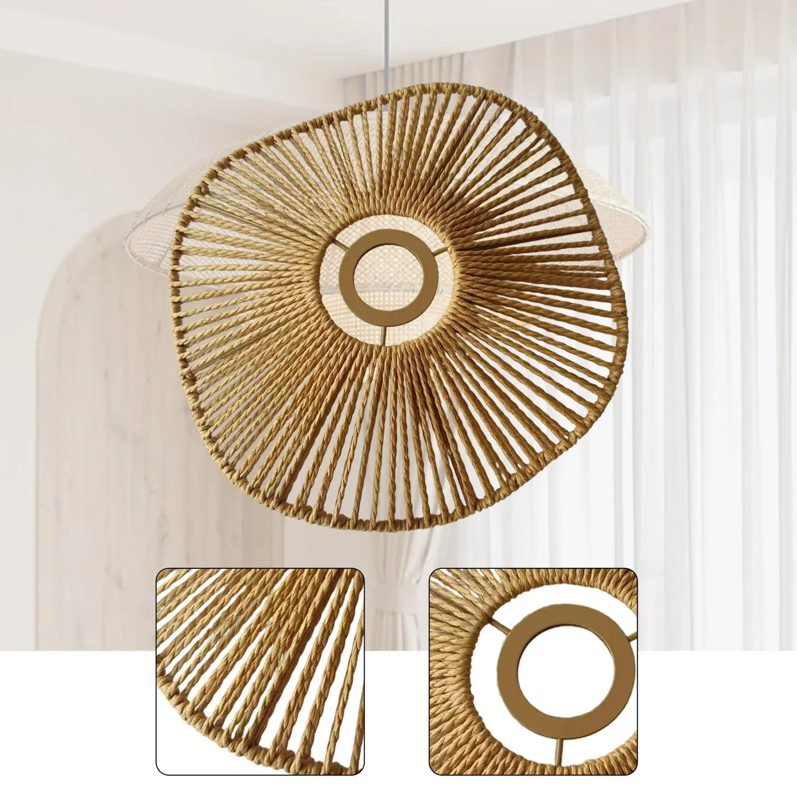 Handcrafted Paper Rope Floor Lamp Shade Vintage Lampshade Living Room Pendant Light Cover for Bedroom Study Café