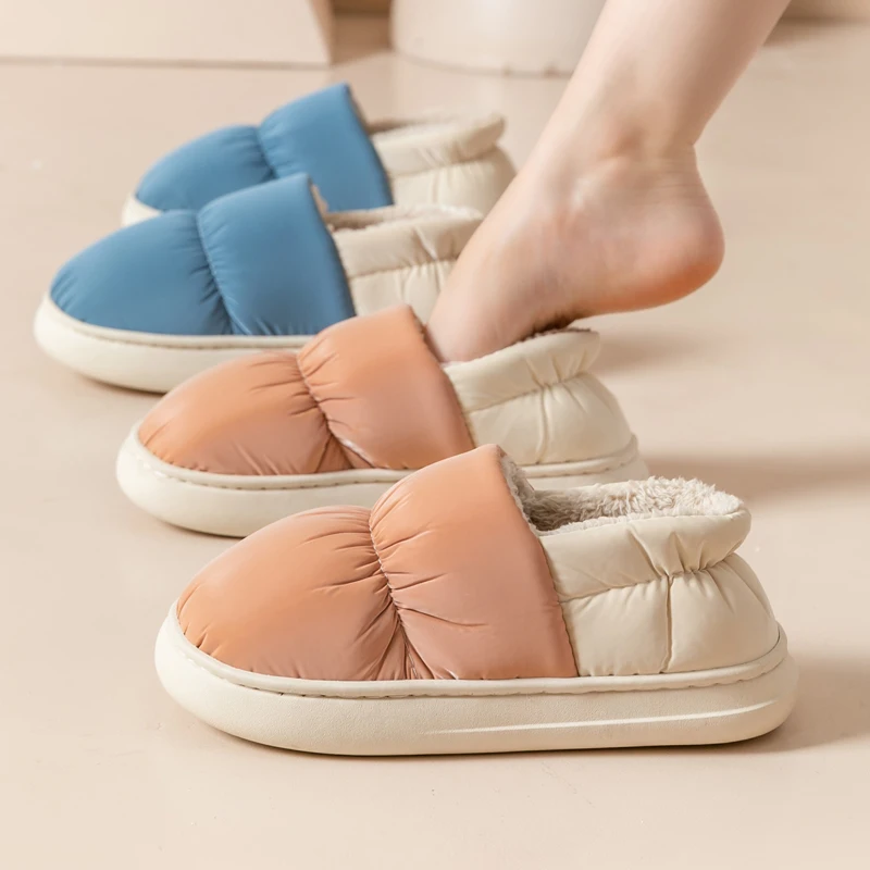 Winter Warm Men Slippers Casual Non-slip Platform Flats Home Waterproof Non Slip Shoes Indoor Outdoor Thick Plush Women Slides