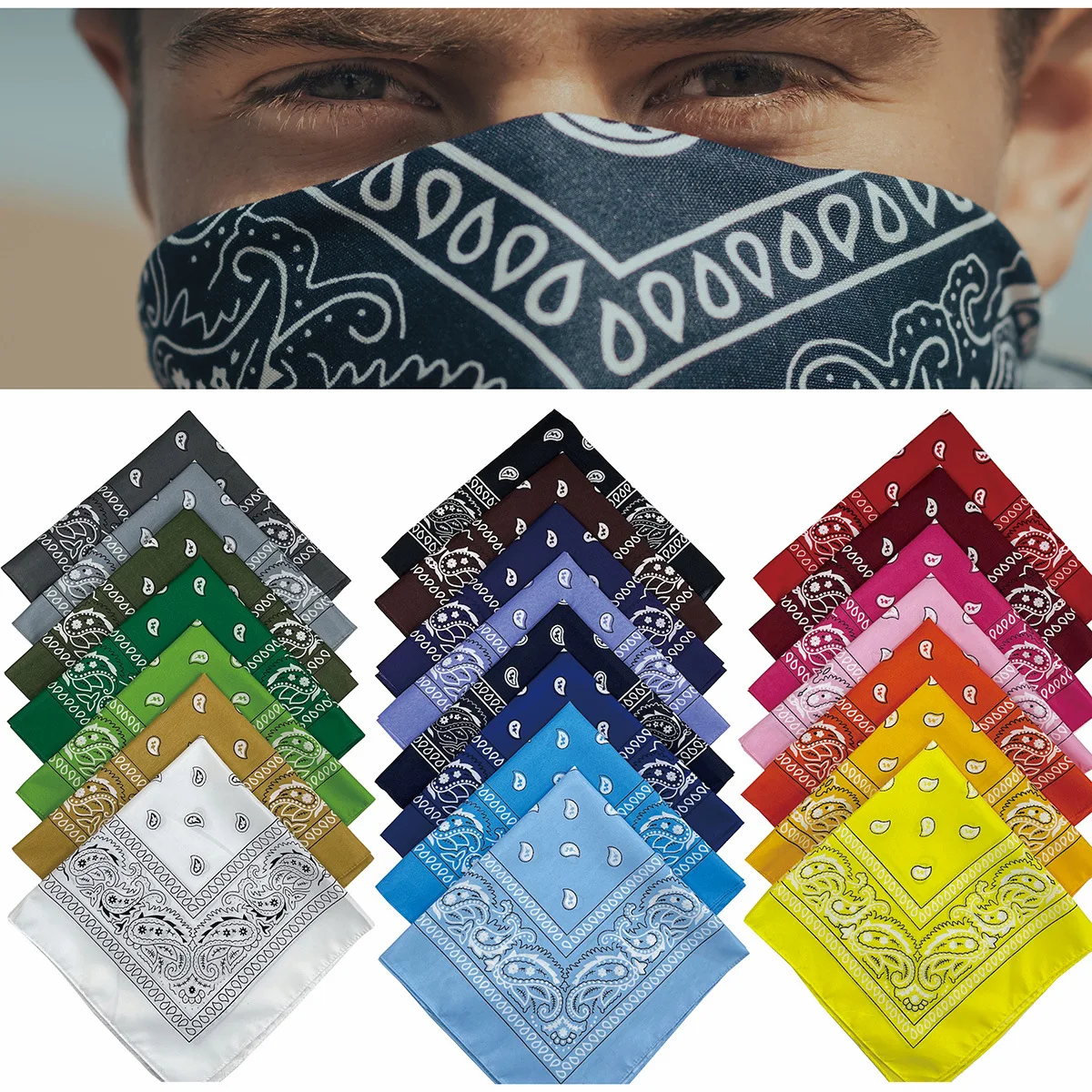 Outdoor Cycling 53cm Cotton Square Scarf Women Men Paisley Print HipHop Bandanas Scarves Headband Handkerchief Hair Mask