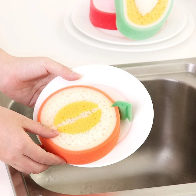 Cute Fruit Shape Thickened Sponge Dishwashing Wipe Washcloth Kitchen Household Pot Brush Dish Sponge Kitchen Cleaning Tools