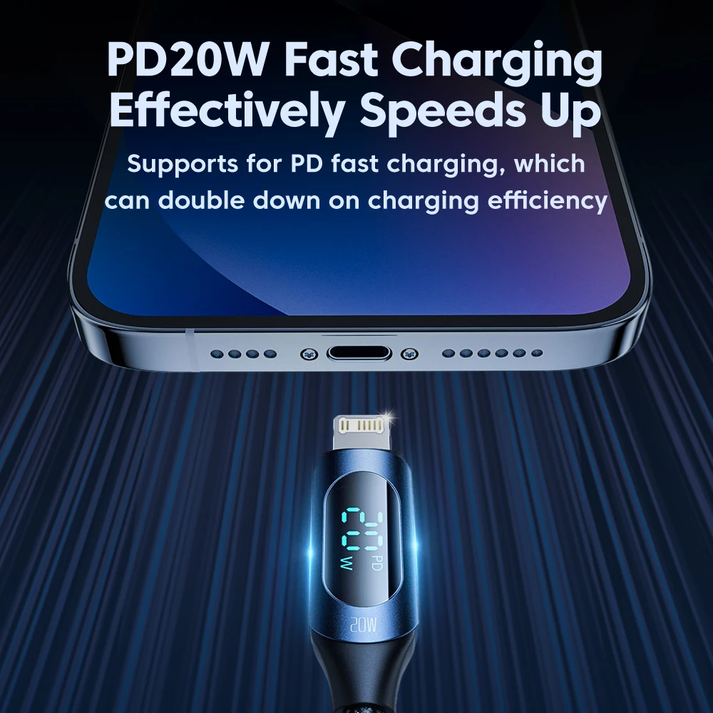 Toocki PD 20W Fast Charging Type-C Cable For iPhone 11 12 13 14 Pro Max X XR 8 7 6 Plus LED Display Data Cord For IOS Charging