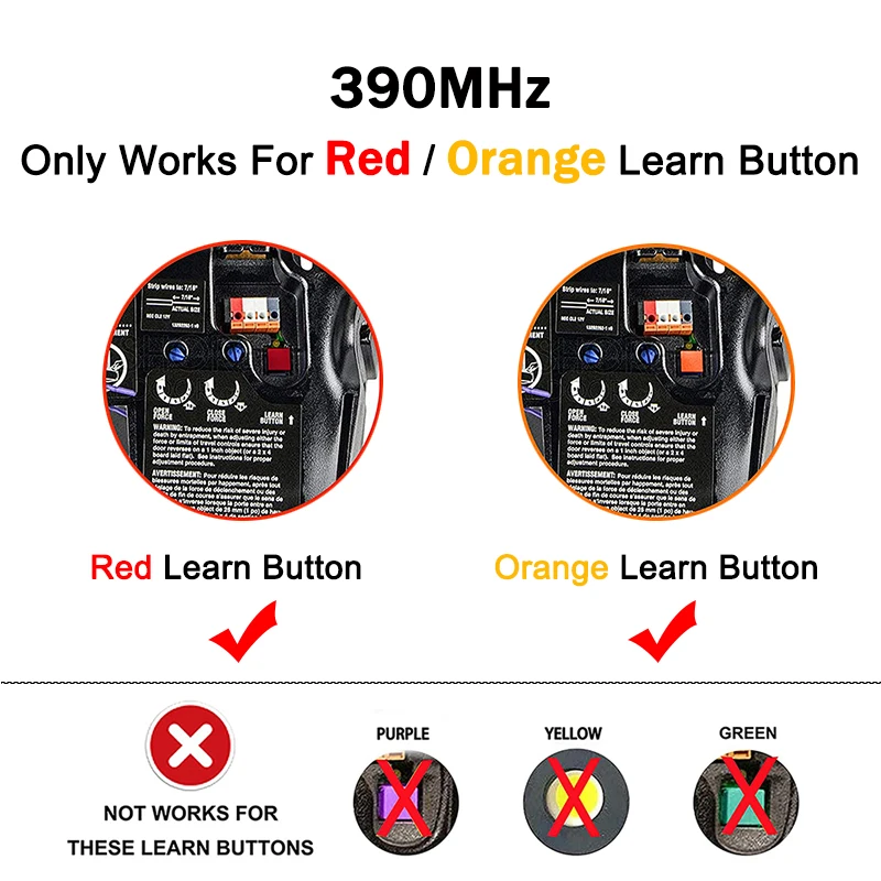 973LM 971LM 970LM 972LM 974LM 91LM 92LM 94LM 96LM Controle Remoto Abridor de porta de garagem 390MHz VERMELHO LARANJA Aprende Botões