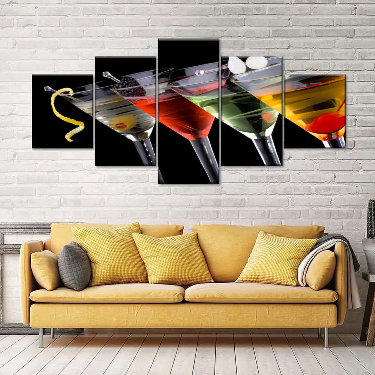 5 Panel Martini Fusion Cocktails Canvas Painting Wine Glass Juice Goblet Wall Pictures for Bar Dinning Wall Art Home Decoration