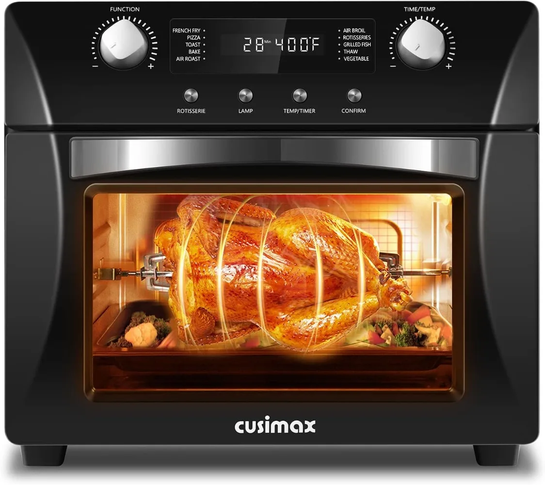 CUSIMAX 10-in-1 Convection Oven, 24QT Air Fryer Combo, Countertop Air Fryer Toaster Oven with Rotisserie & Dehydrator