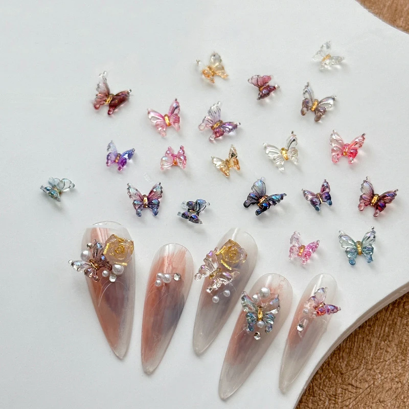 New 30Pcs Colorful Butterfly Nail Art Charm 3D Ice Butterfly Nail Decor Ornament DIY Kawaii Nail Figures
