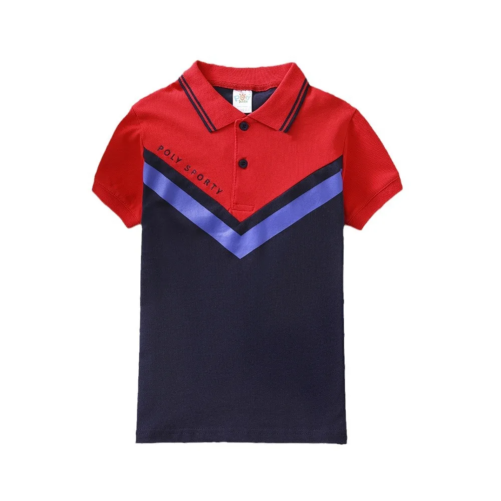 

BoysT-shirt Summer Cotton Sports jersey Girls Striped collar clothing Kids PATCHWORK pattern T-Shirts Turn-down Collar Tops Tee