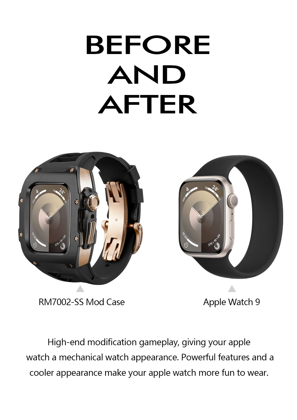 

Luxury Titanium Case band Modification Kit For Apple Watch 45MM 44MM Mod Kit For iWatch 9 8 7 6 5 4 SE from Rosegold and black