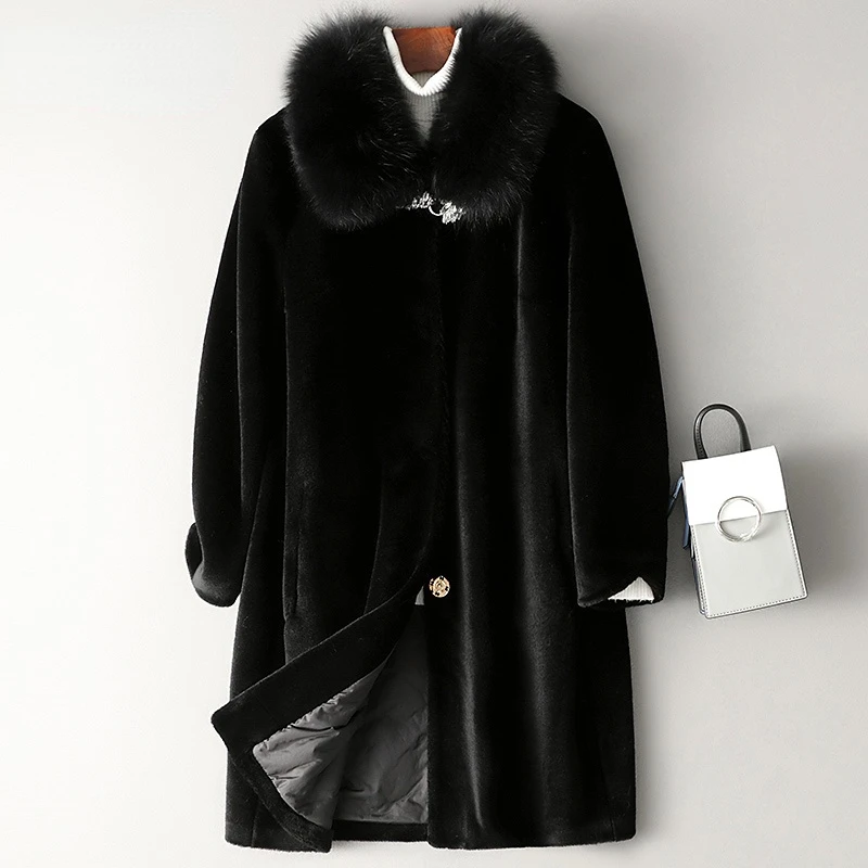 AYUNSUE 100% Wool Coat for Women 2023 Winter Sheep Shearing Jacket Real Fox Fur Collar Women Jackets Fur Coats Winterjas Dames