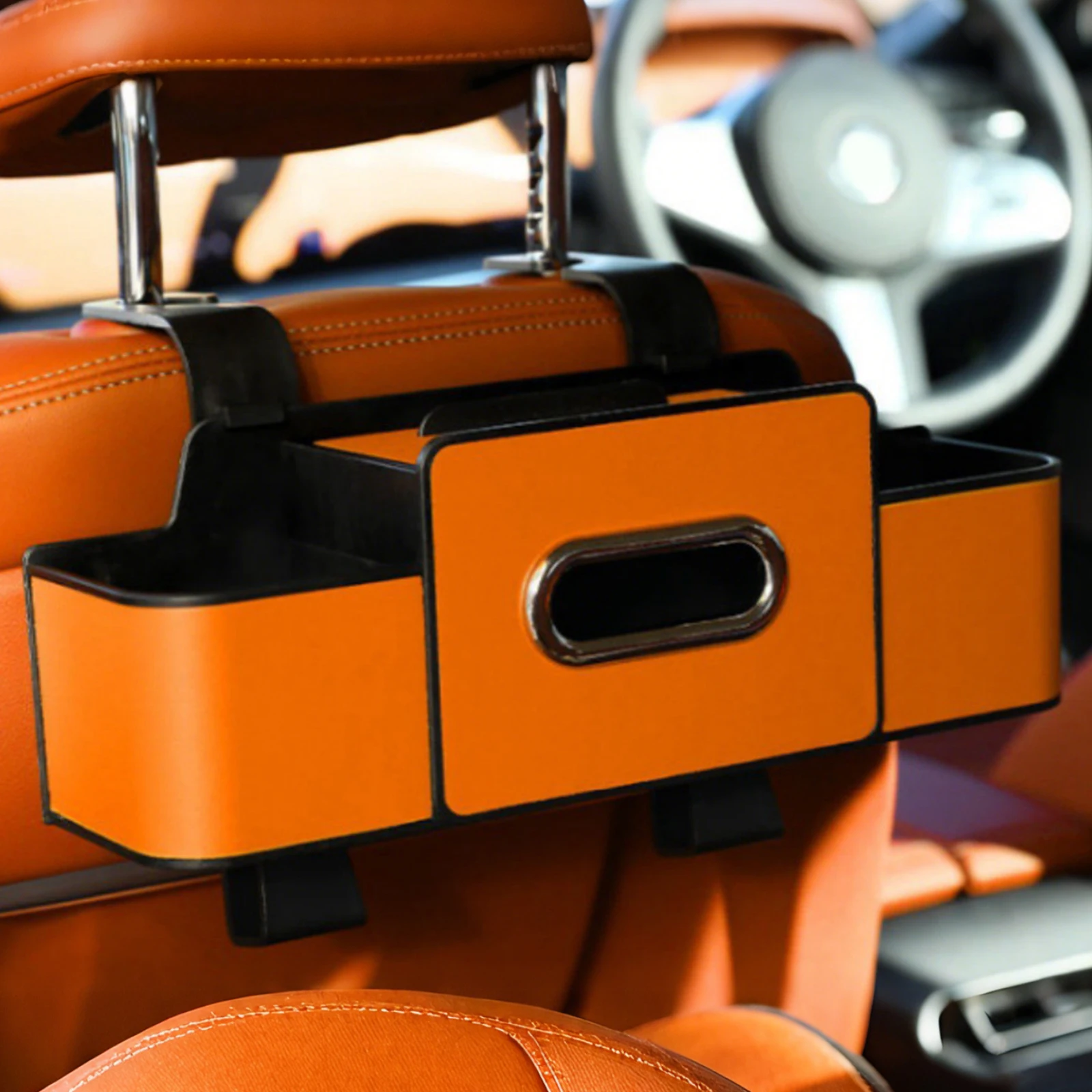 

Многофункциональный автомобильный органайзер с двумя подстаканниками, коробка для салфеток и крючком, ящик для хранения спинки автомобильного сиденья, органайзер на заднее сиденье подголовника автомобиля