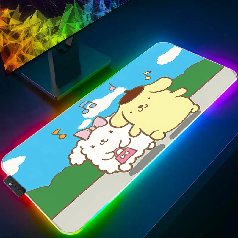 Светодиодный игровой коврик для мыши P-pompompurin, большой компьютерный RGB Kawaii XL, коврик для мыши, настольный коврик, ковер для ПК, клавиатура, аксессуары для геймеров, подсветка