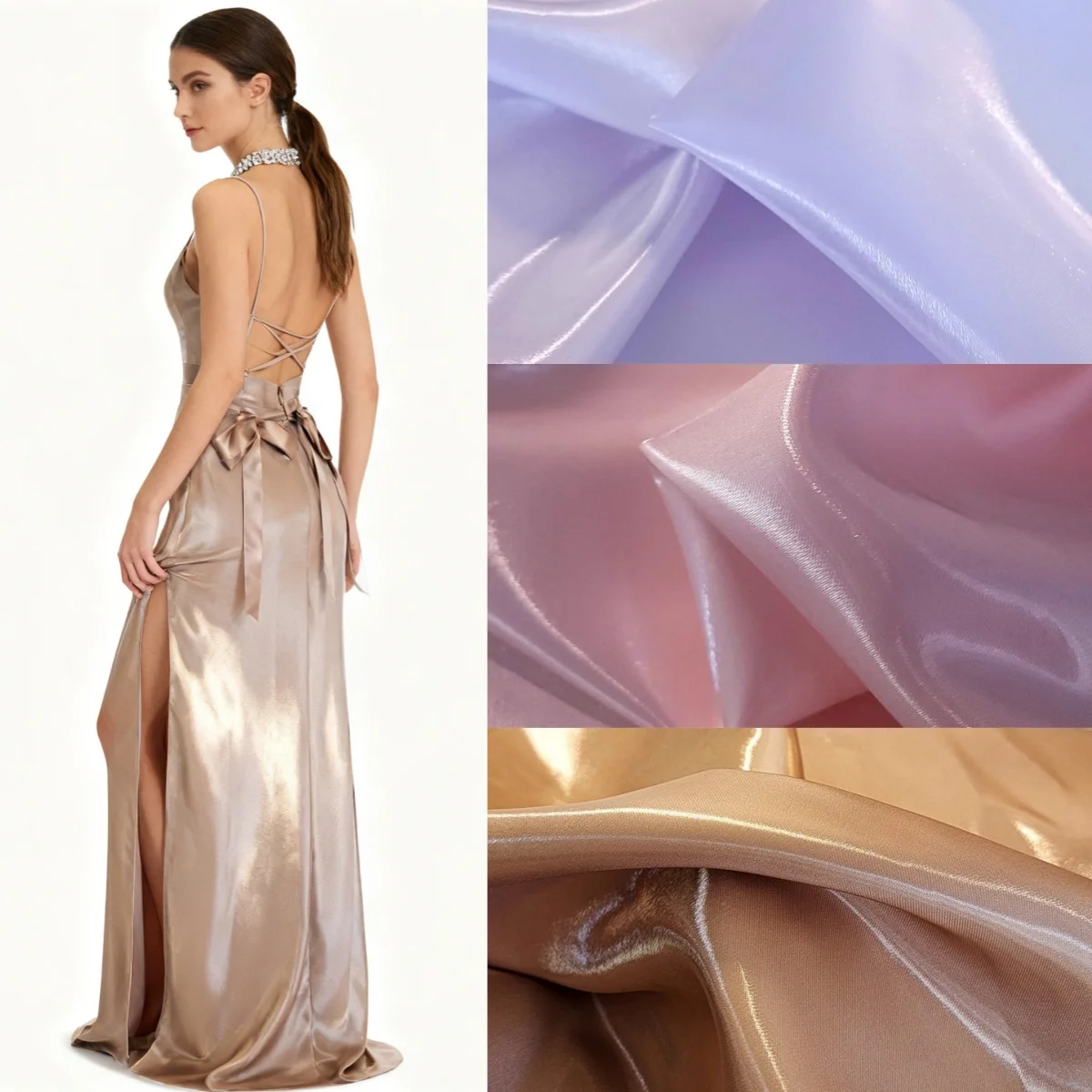 

Flowing light water light satin crisp fabric sewing dress wedding dress designer decorative fabric diy background fabric