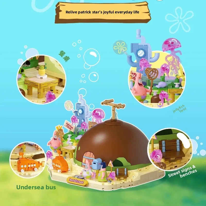 AREAX SpongeBob SquarePants Stone Small Particle Building Block Assembly DIY Puzzle Toy Model Kids Birthday Gift Toys