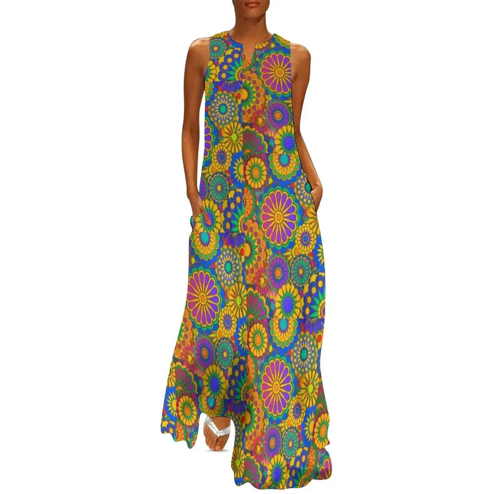 

Psychadelic Hippie Flower Power Design Long Dress summer dress for women 2025 summer dress korean women