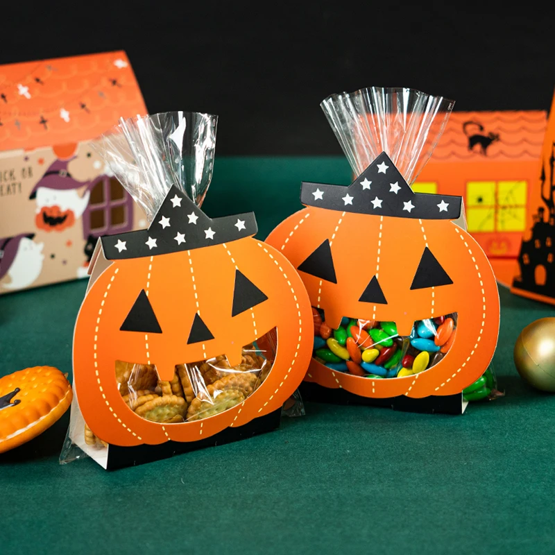 Halloween Pumpkin Candy OPP Bags for Kids,Cellophane,Cookie,Cute,Party Supplies,Trick or Treat,24/60pcs