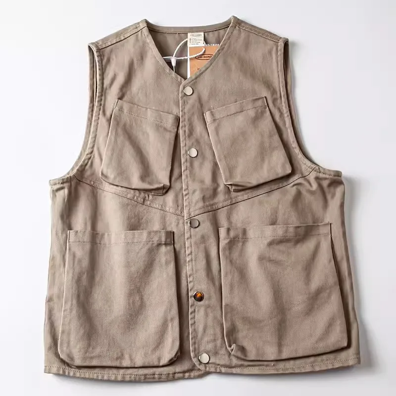 

Men Vests Men's Summer Vintage Multi-pocket Sleeveless Vest Mens Casual Cotton Loose Vests Safari Style Vest Coat Waistcoat Male