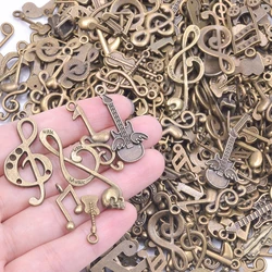 10/20/30/50pcs/Lot Guitar Music Note Mix Charm Hip Hop Jewelry Making Supplies Bronze Steampunk Materials To Make Keychain Bulk