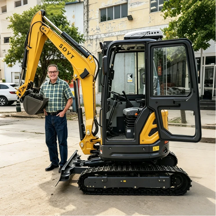 Mini-excavatrice multifonctionnelle avec tarière, ripper et godet pour petits chantiers de construction, plantation d'arbres en verger, personnalisable