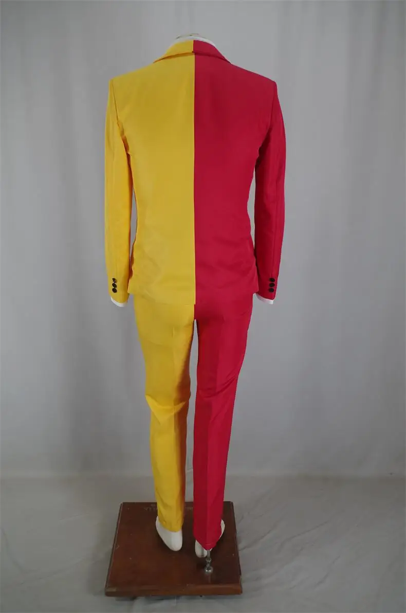 Men Personality Pantsuit Red Yellow Patchwork Color Blazer Trousers 2 Piece Magician Clown Party Wedding Suit Host Stage Tuxedo