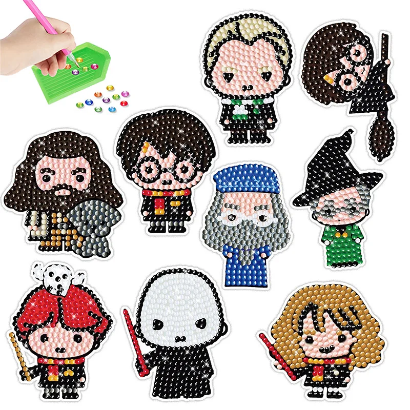 9pcs Harries Diamond Painting Kit Handmade DIY Sticker Toys Anime Hermiones Slytherins Owl Pattern Refrigerator Decorations