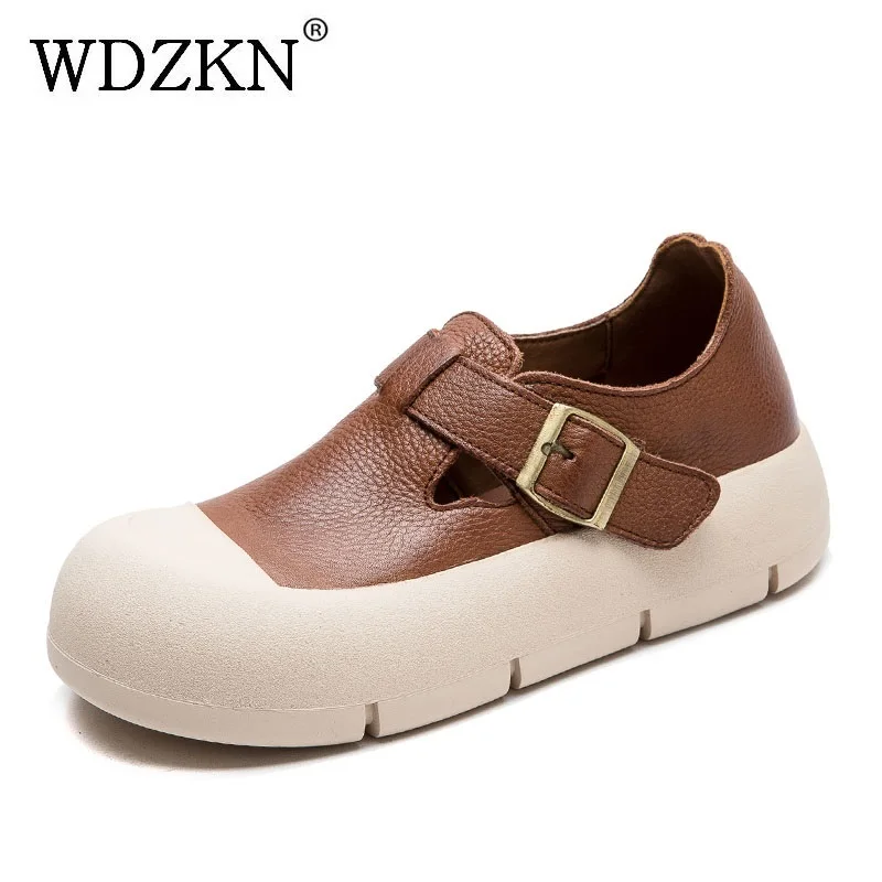 

Женские туфли на плоской платформе WDZKN 2026, весна-осень, с круглым носком, ручной работы, в ретро-стиле, повседневные, на плоской подошве, H178J