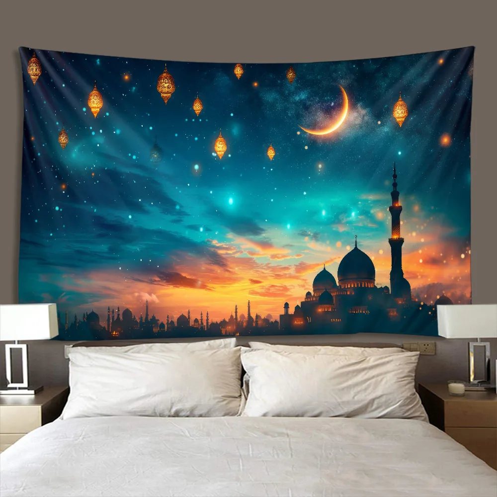 Dreamy Starry Sky Forest Tapestry Vintage Architecture Multi Size Wall Hanging Fabric Interior Aesthetic Decoration Poster
