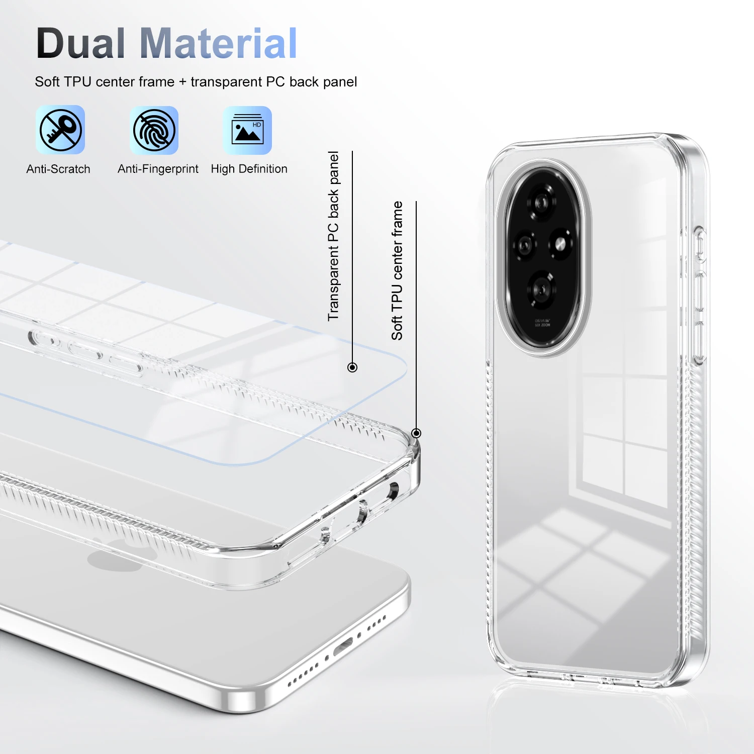 Transparente Hülle für Huawei P60 Mate 60 Honor 70 90 X7A X8A X9A X6S X8 X6A X7B X8B X9B 200 Pro Lite Weiche Rutschfeste Klare Schutzhülle – Detail 4