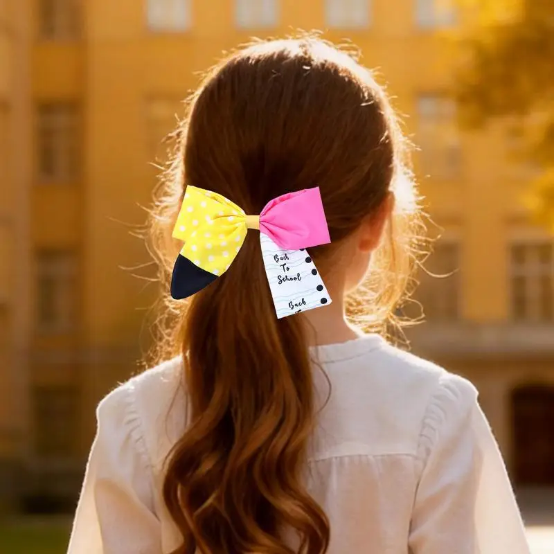 Zurück zur Schule: Haarspangen mit Stift- und Schleifenmotiv, niedliche Haarbänder mit Buchstaben, Haarreifen, Stoff-Haaraccessoires für den täglichen Gebrauch, für Partys und als Haardekoration. – Detail 5
