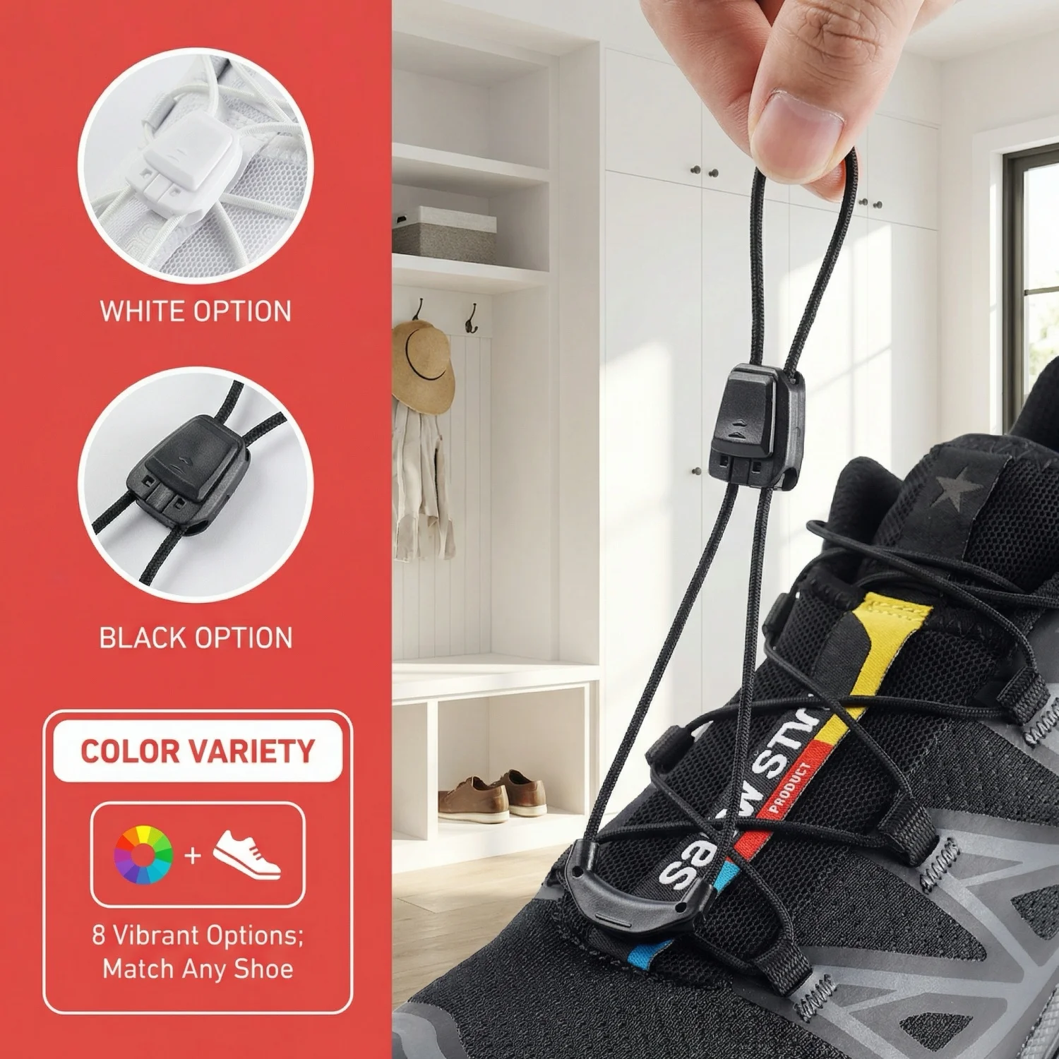 Neue Schnürsenkel ohne Binden, runde Tennisschnürsenkel ohne Bänder, für Erwachsene und Kinder, hochwertige Schnürsenkel für Laufschuhe, schwarz-weiß, Schuhzubehör