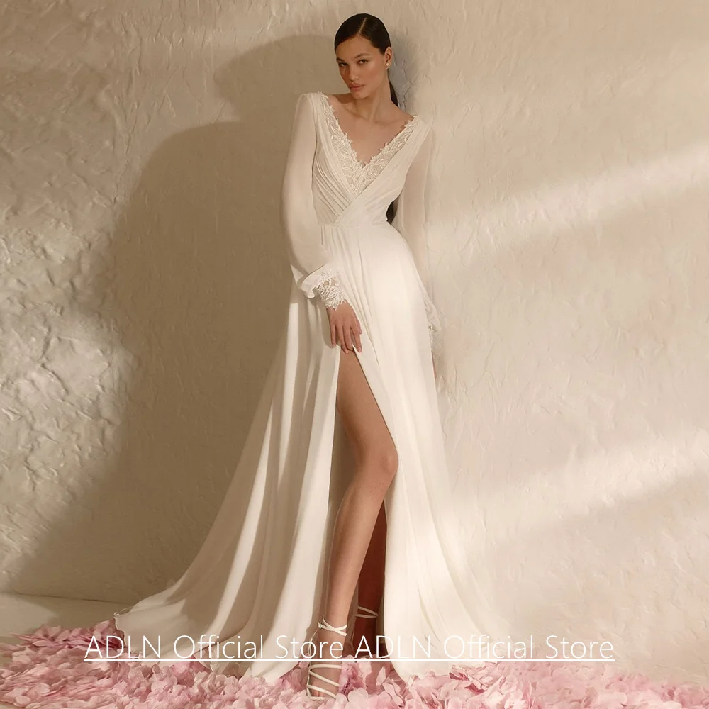 

Свадебные платья в стиле бохо, шифоновое свадебное платье трапециевидной формы с пышными рукавами и V-образным вырезом, расшитое блестками, с разрезом и скользящим шлейфом, пляжное свадебное платье