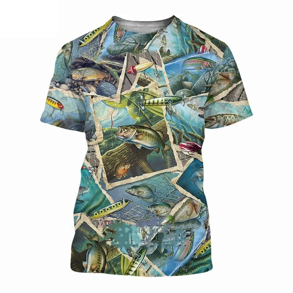 Summer Men\'s Tuna Marine Fish Personality 3D Printed Short O-Neck Sleeved Fishing T-shirt Casual Hip-Hop Loose Fashion Trend Top