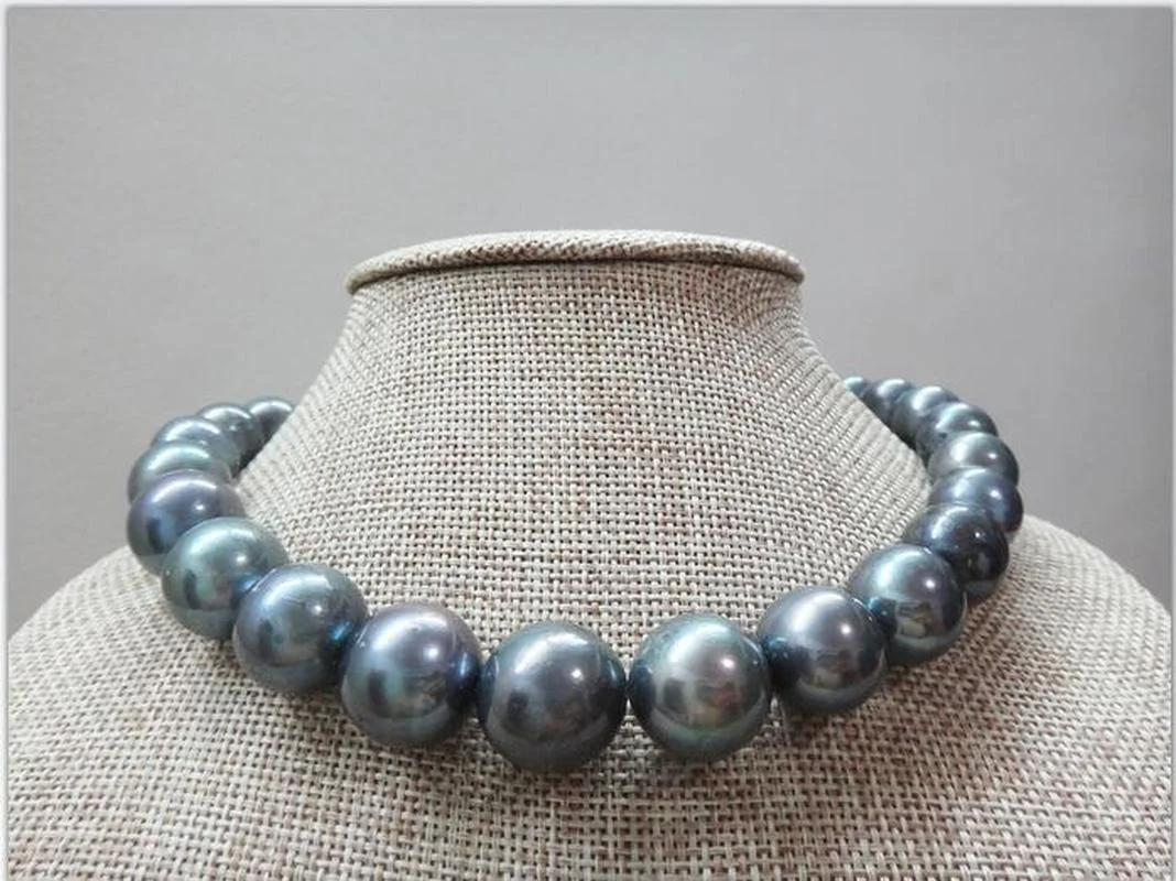 Huge 12-15mm Natural South Sea Genuine Black Blue Necklace Women Jewelry Sterling Silver 925