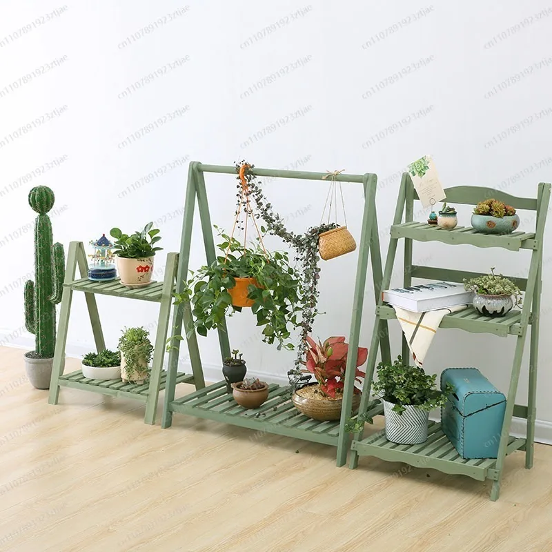 Balcony indoor solid wood flower rack multi-layer indoor space saving spider green dill succulent plant rack