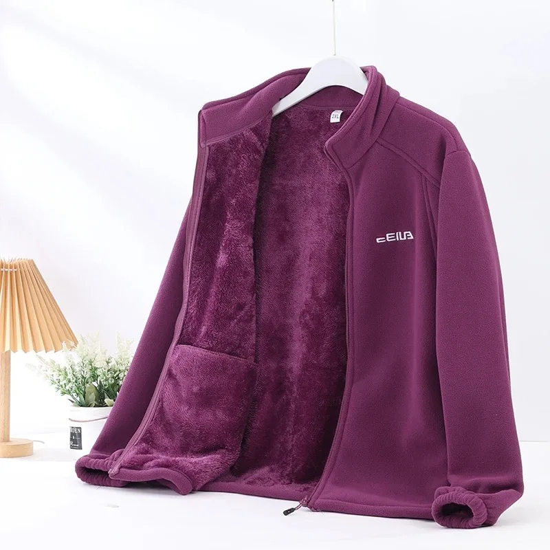 Fashionable Autumn Winter Mother Plus Velvet Thickened Fleece Jacket Outdoor Casual Outdoor Cold-proof Jacket