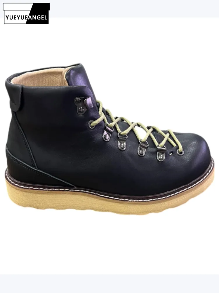 

Мужская зимняя теплая повседневная обувь из коровьей кожи на мягкой подошве с высоким берцем, черные ботильоны на шнуровке, уличная обувь с круглым носком, горячая распродажа