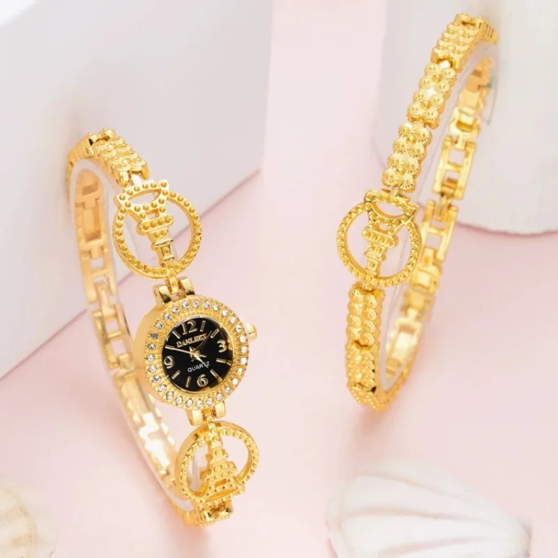 

2PCs Elegant Women's Bracelet Watch Set Luxurious Exquisite Diamond Ladies Quartz Wristwatch Best Clock Gifts for Woman Girls