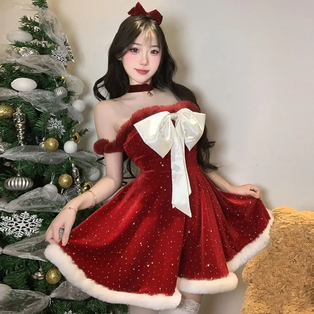 新しいレッドベルベットクリスマスドレスコスチュームクリスマス好意コスプレ衣装カーニバルパーティーサンタクロースコートホリデーパーティー