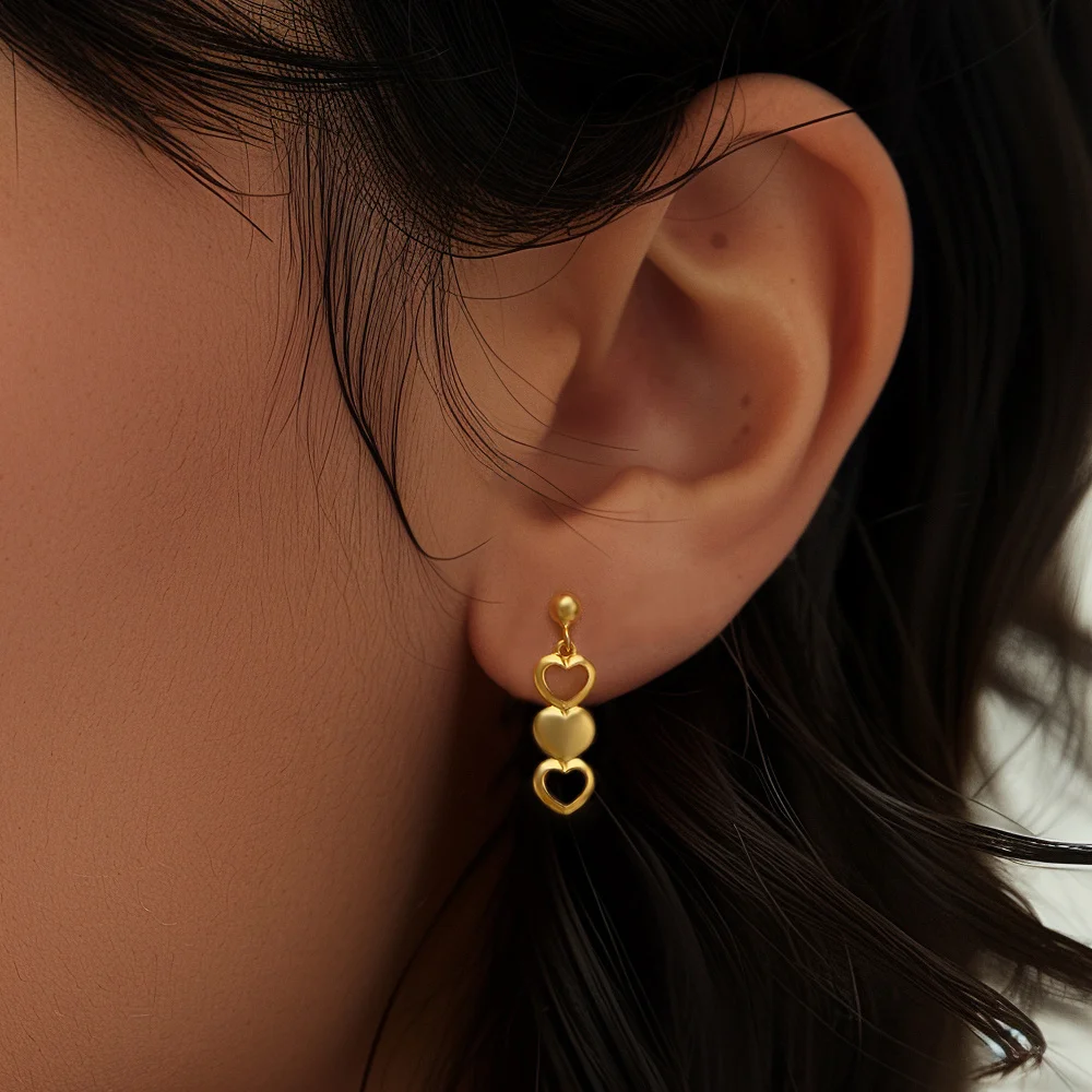 Aide 925 Sterling Silver Heart Stacking Stud Earrings Hollow Gold Hoop For Women Elegant Piercing Luxury Fine Jewelry Party Gift