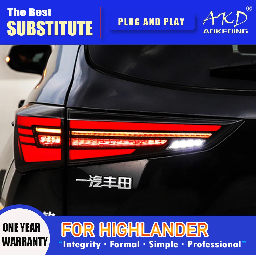 AKD Tail Lamp for Toyota Highlander LED Tail Light 2021-2022 Kluger Highlander Rear Fog Brake Turn Signal Automotive Accessories