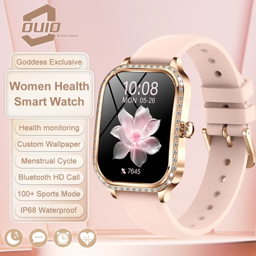 

2024 New Smart Watch Women Rhinestone AMOLED HD Screen Sports Fitness Bracelet Always Display BT Call smartwatch for Android IOS