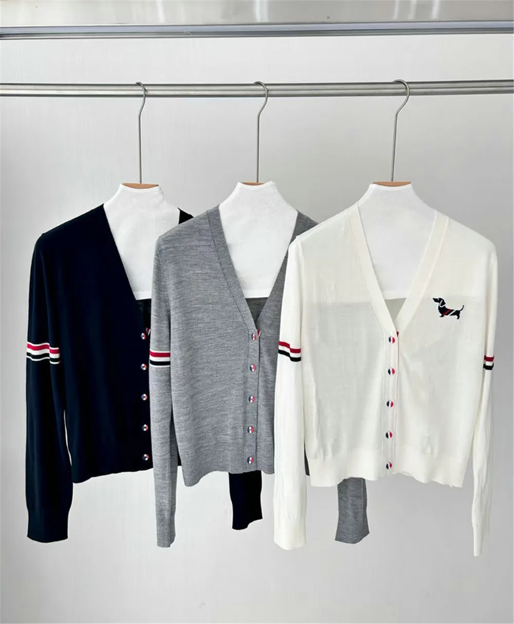 

Women's autumn and winter new high-quality V-neck 100% wool knitted cardigan sweater
