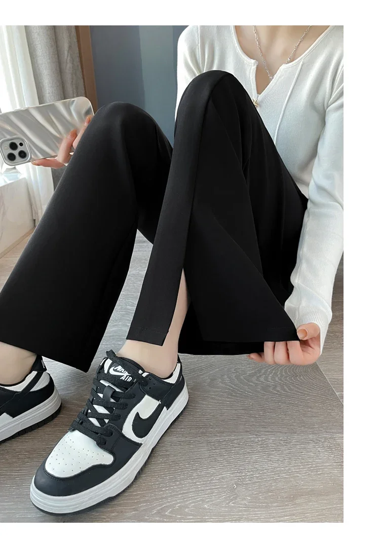 Apricot Split High Waist Female Suit Pants Fashion Office Ladies Solid Color Chic Zipper Simple Casual Black Women  Z145