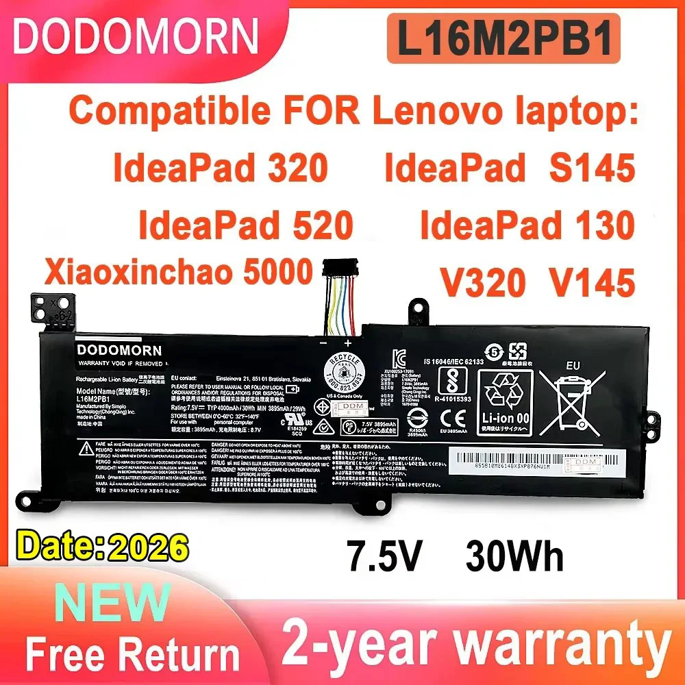 DODOMORN L16M2PB1 Laptop Battery For Lenovo Ideapad 320 S145 520 130 V320 V1 L17L2PF1 L17M2PB7 L16S2PB2 L16M2PB3 L16C2PB1