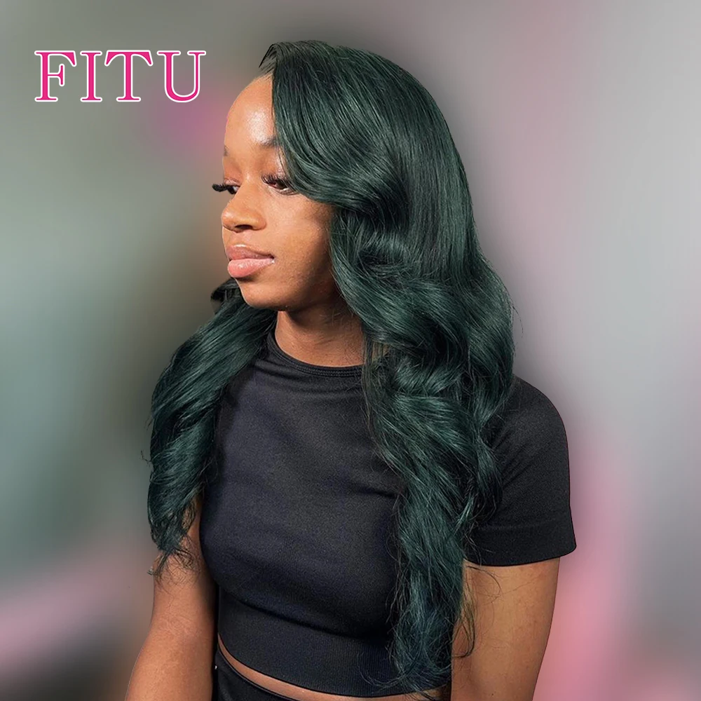 

FITU Green Transparent 13x6 13x4 Lace Frontal Human Hair Wig 613 Colored Plucked With Baby Hair 5x5 Lace Closure Wig