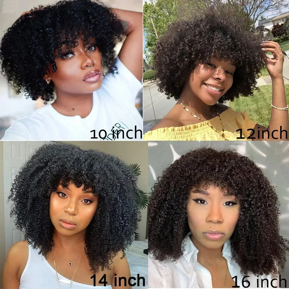 Mongolian Short 4B 4C Wigs Afro Kinky Curly Bob Wig Brazilian Wig Human Hair Human Hair Natural Hair Wigs Full Machine